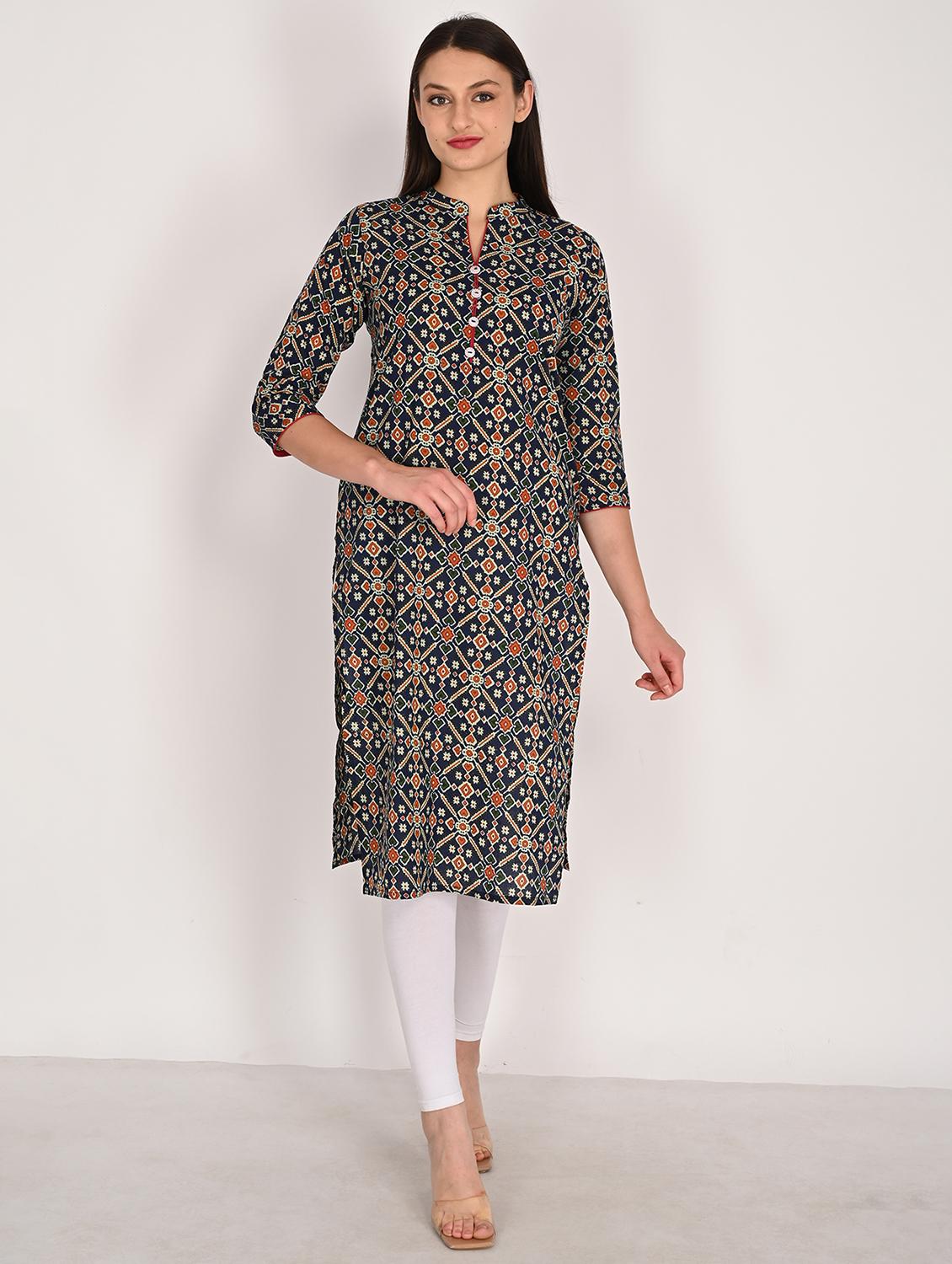 women printed three quarter sleeve straight kurta - 21975302 - Standard Image - 4
