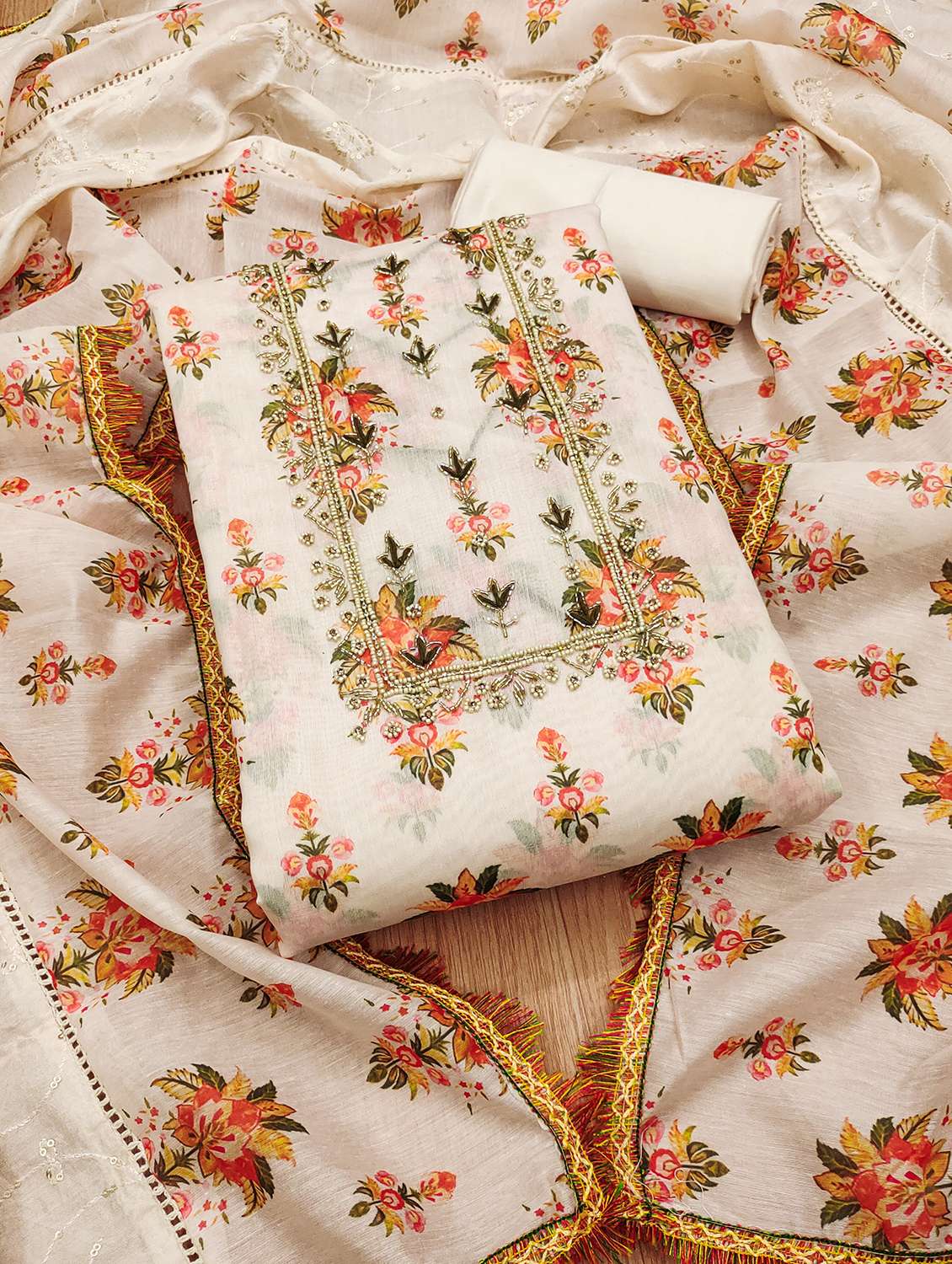 women floral embroidered unstitched suit set