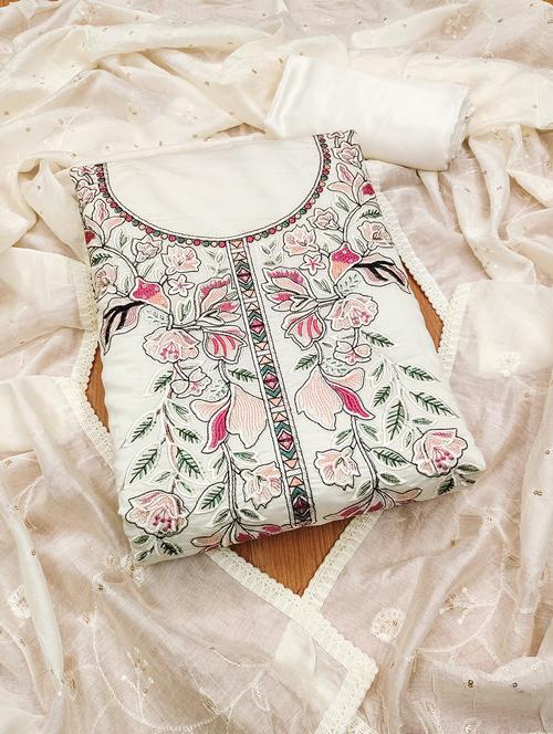women solid with work embroidered unstitched suit set - 21975304 - Standard Image - 0