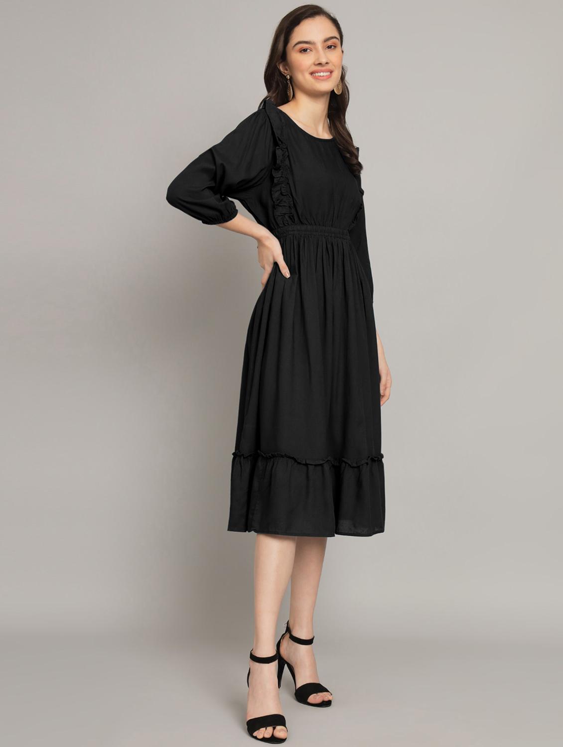 women solid three quarter sleeve tiered dress - 21975305 - Standard Image - 1