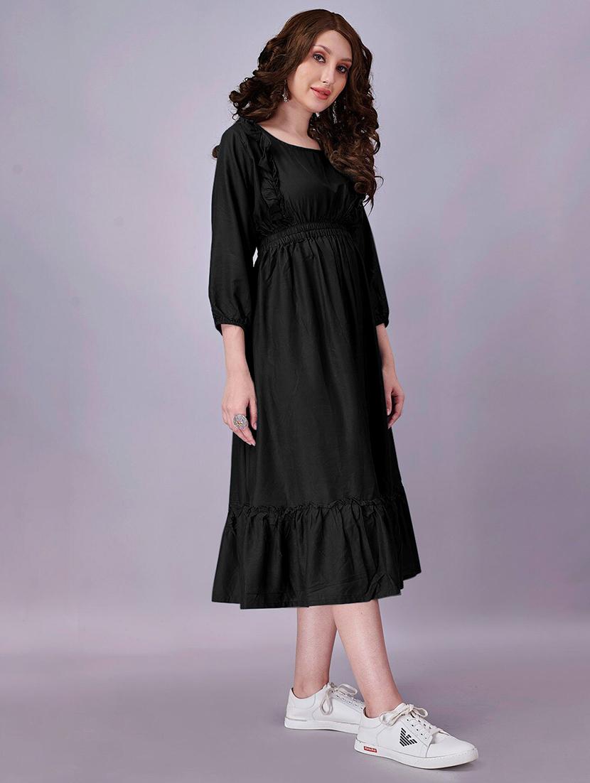 women solid three quarter sleeve tiered dress - 21975309 - Standard Image - 1