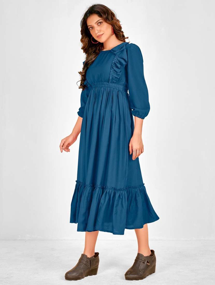 women solid three quarter sleeve tiered dress - 21975312 -  Standard Image - 1