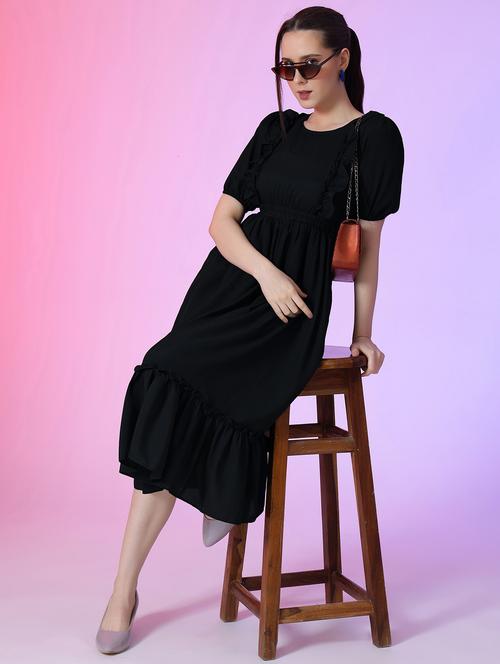 women solid puff sleeve tiered dress - 21975319 - Standard Image - 0