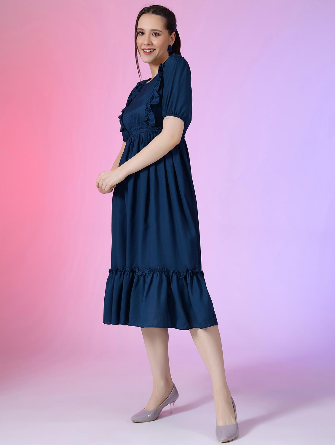 women solid puff sleeve tiered dress - 21975320 - Standard Image - 1