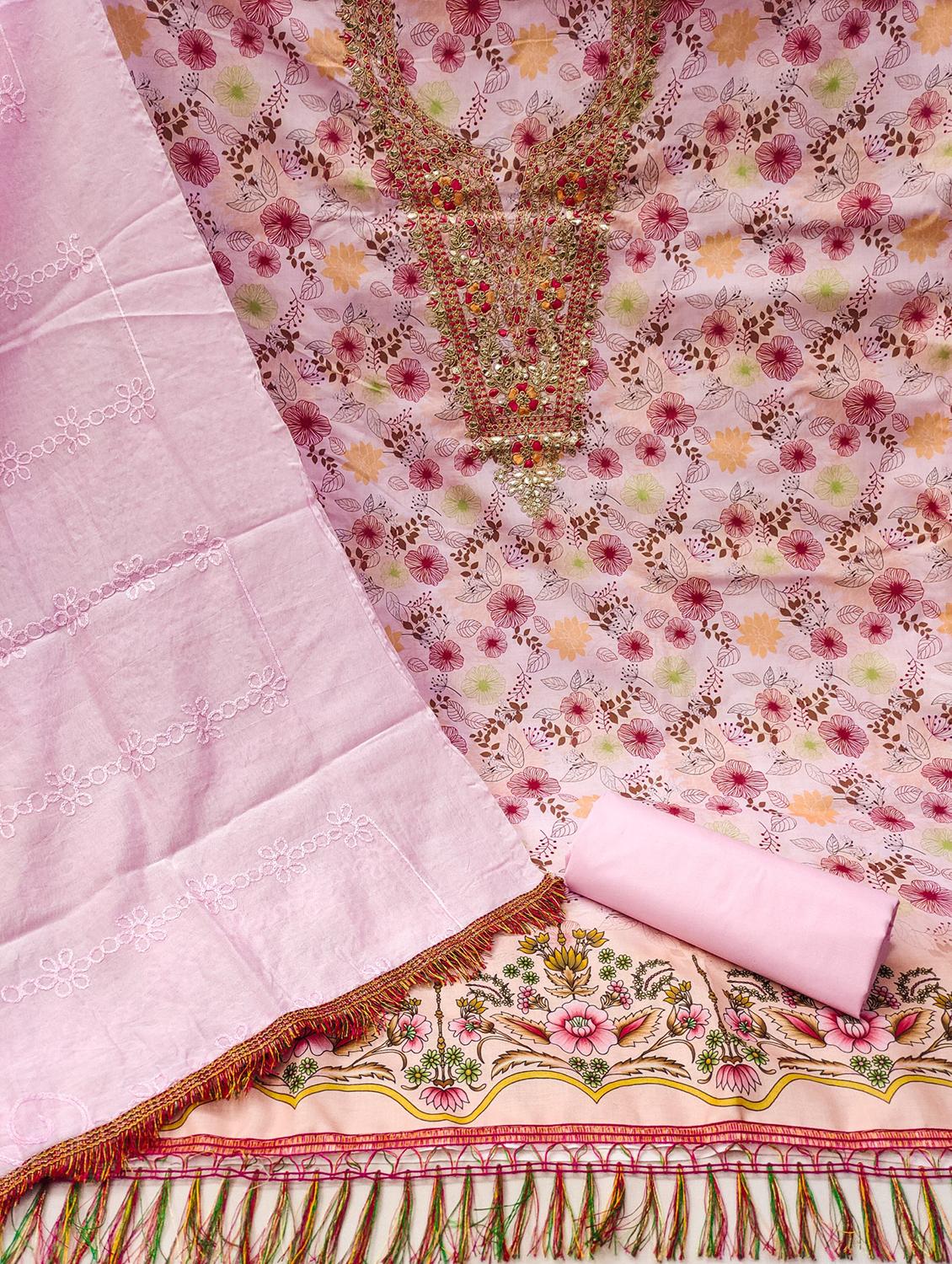 women printed embroidered unstitched suit set - 21975457 - Standard Image - 1