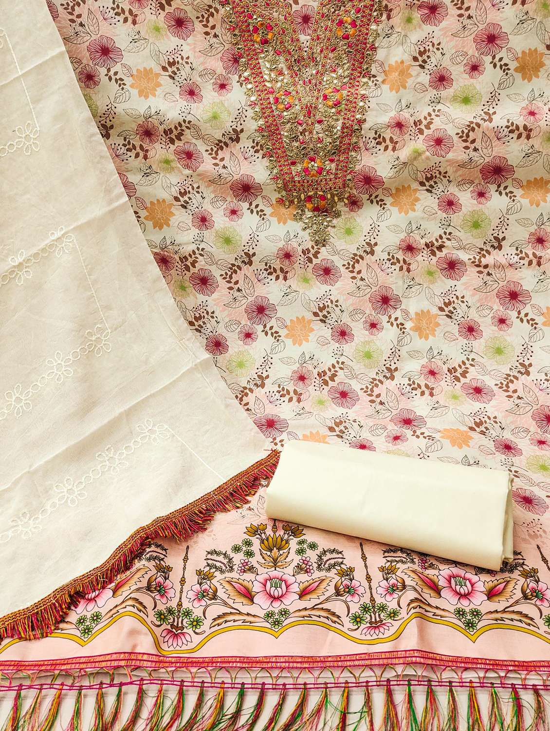 women printed embroidered unstitched suit set - 21975460 -  Standard Image - 1