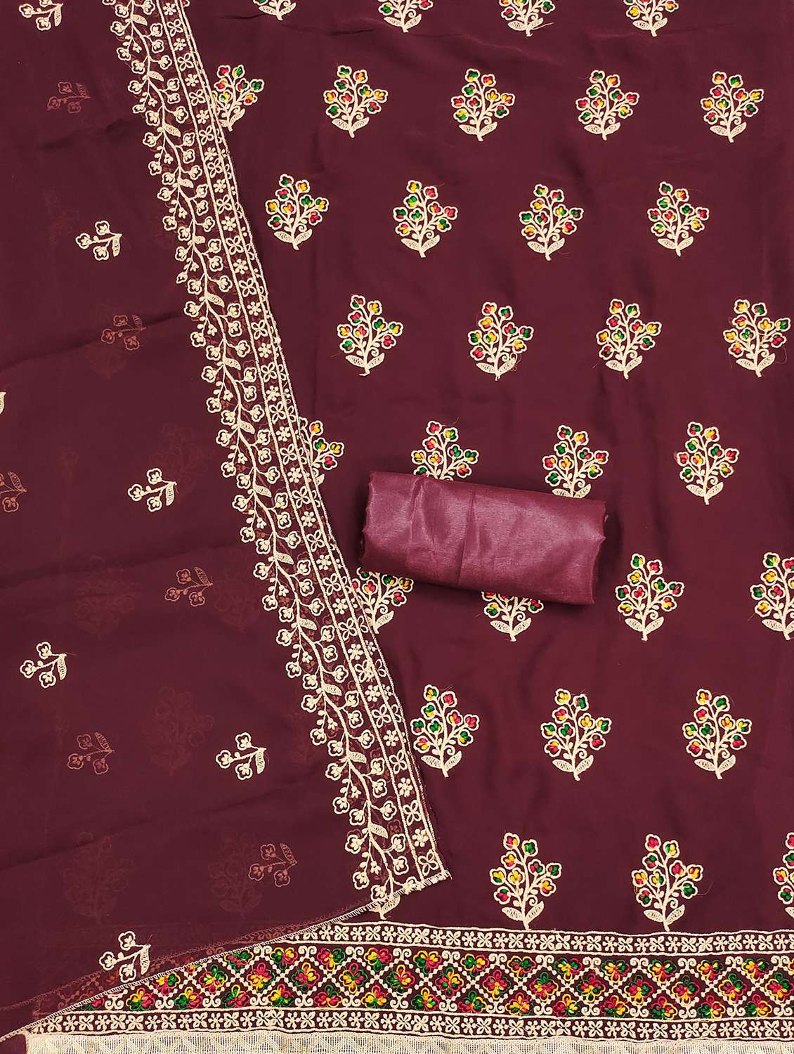 women solid with work embroidered unstitched suit set - 21975471 -  Standard Image - 1