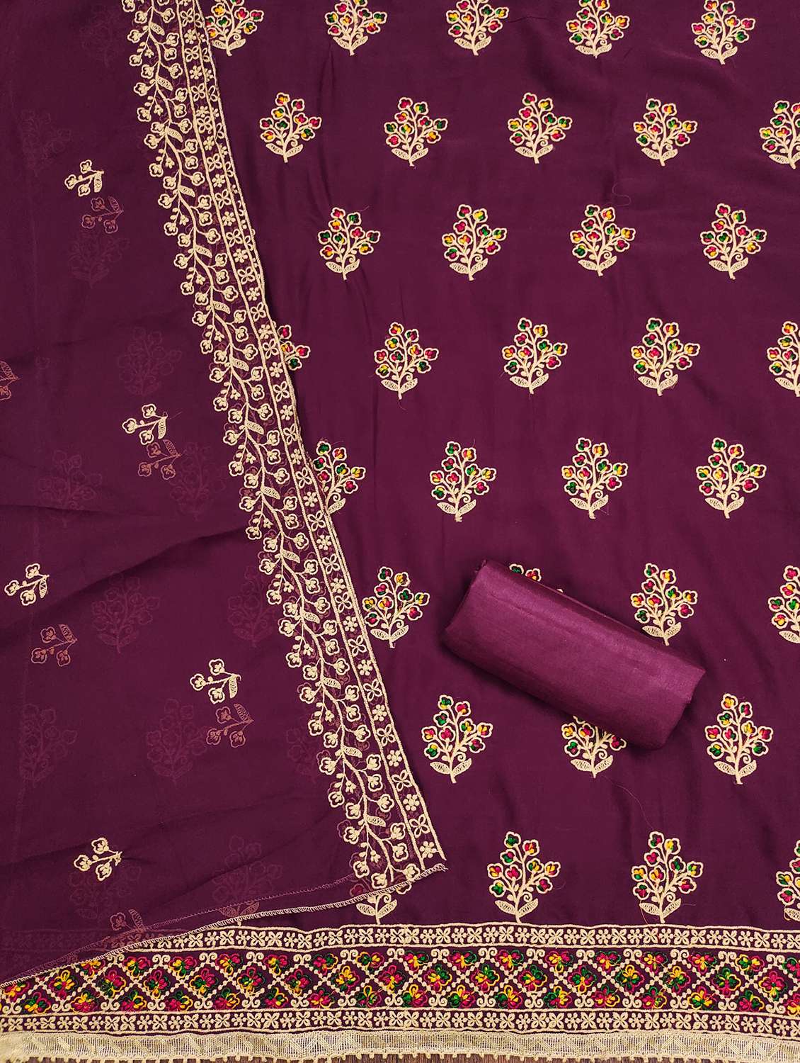 women solid with work embroidered unstitched suit set - 21975473 -  Standard Image - 1