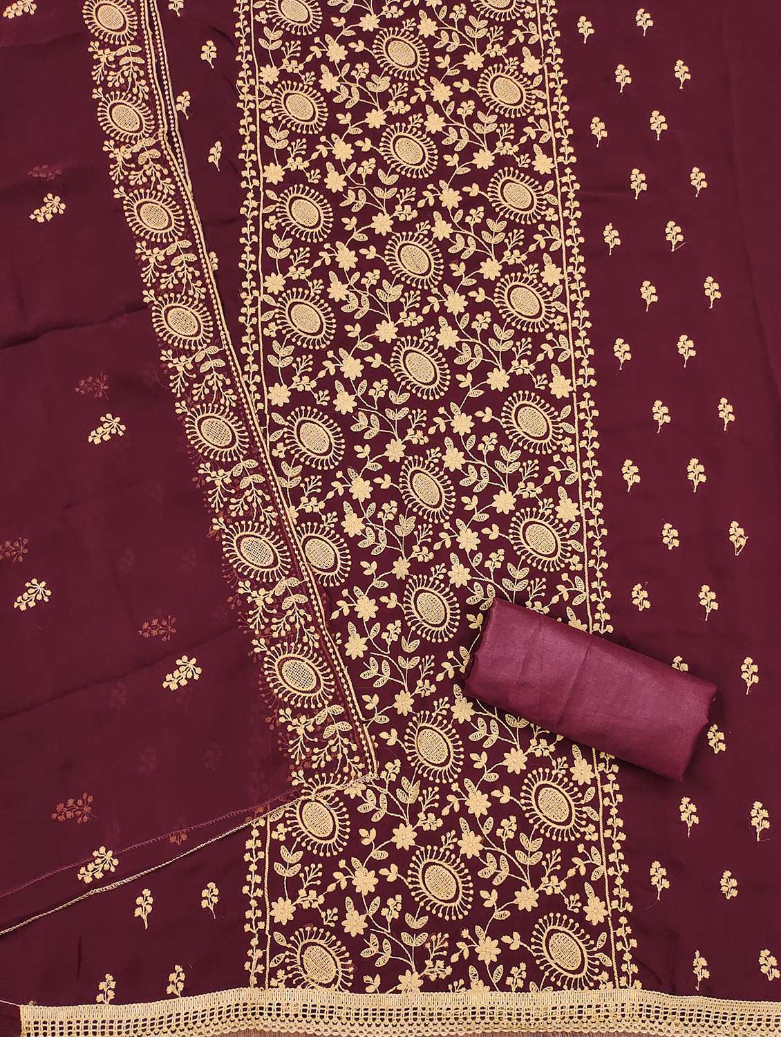 women solid with work embroidered unstitched suit set - 21975481 -  Standard Image - 1