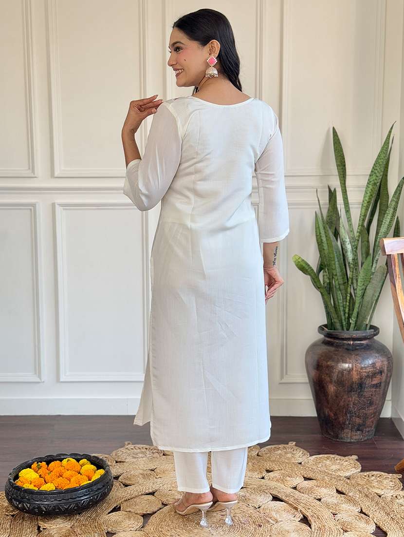 women three quarter sleeve kurta pant with dupatta set - 21975561 - Standard Image - 1