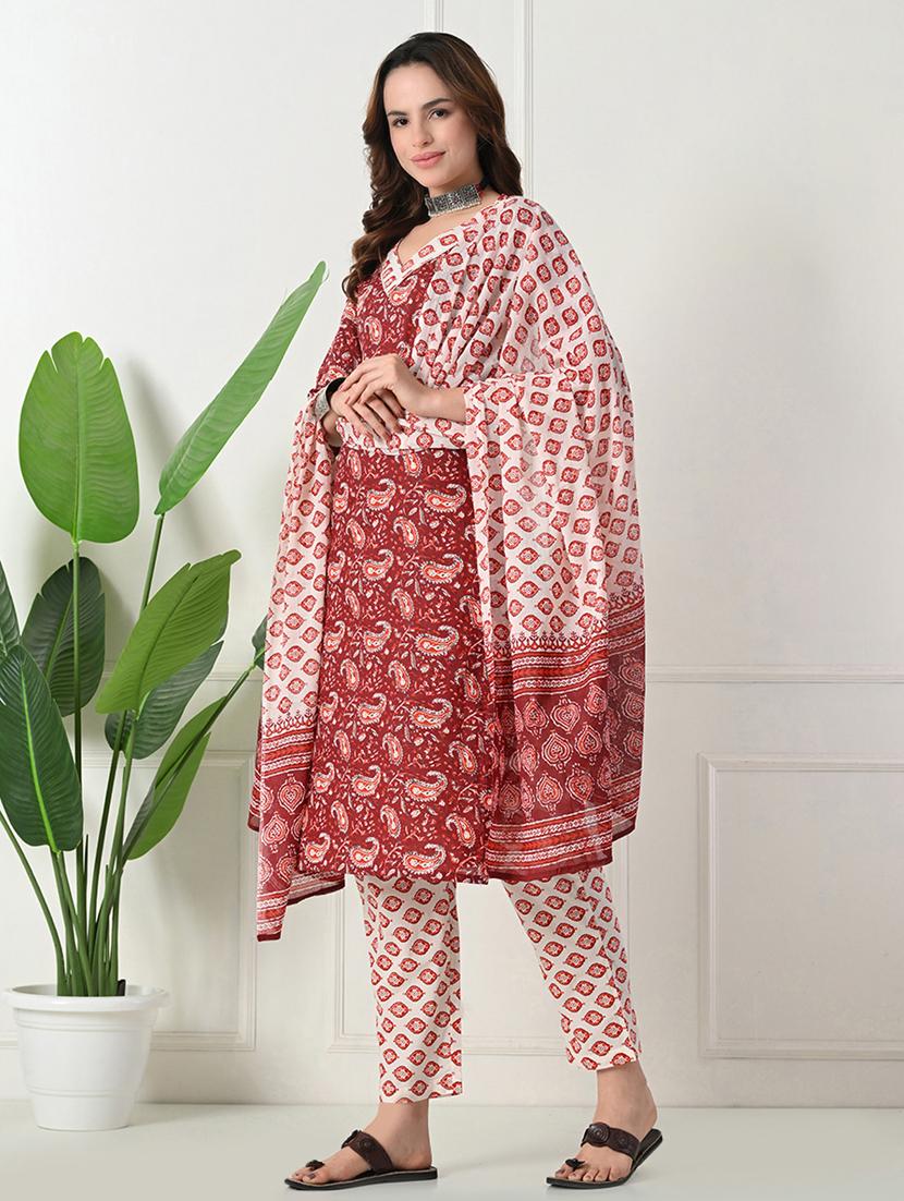 women three quarter sleeve kurta pant with dupatta set - 21975591 - Standard Image - 1