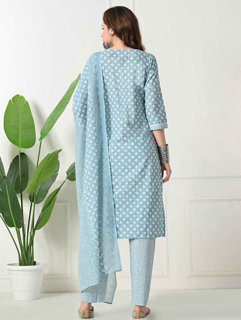women three quarter sleeve kurta pant with dupatta set - 21975593 - Standard Image - 4