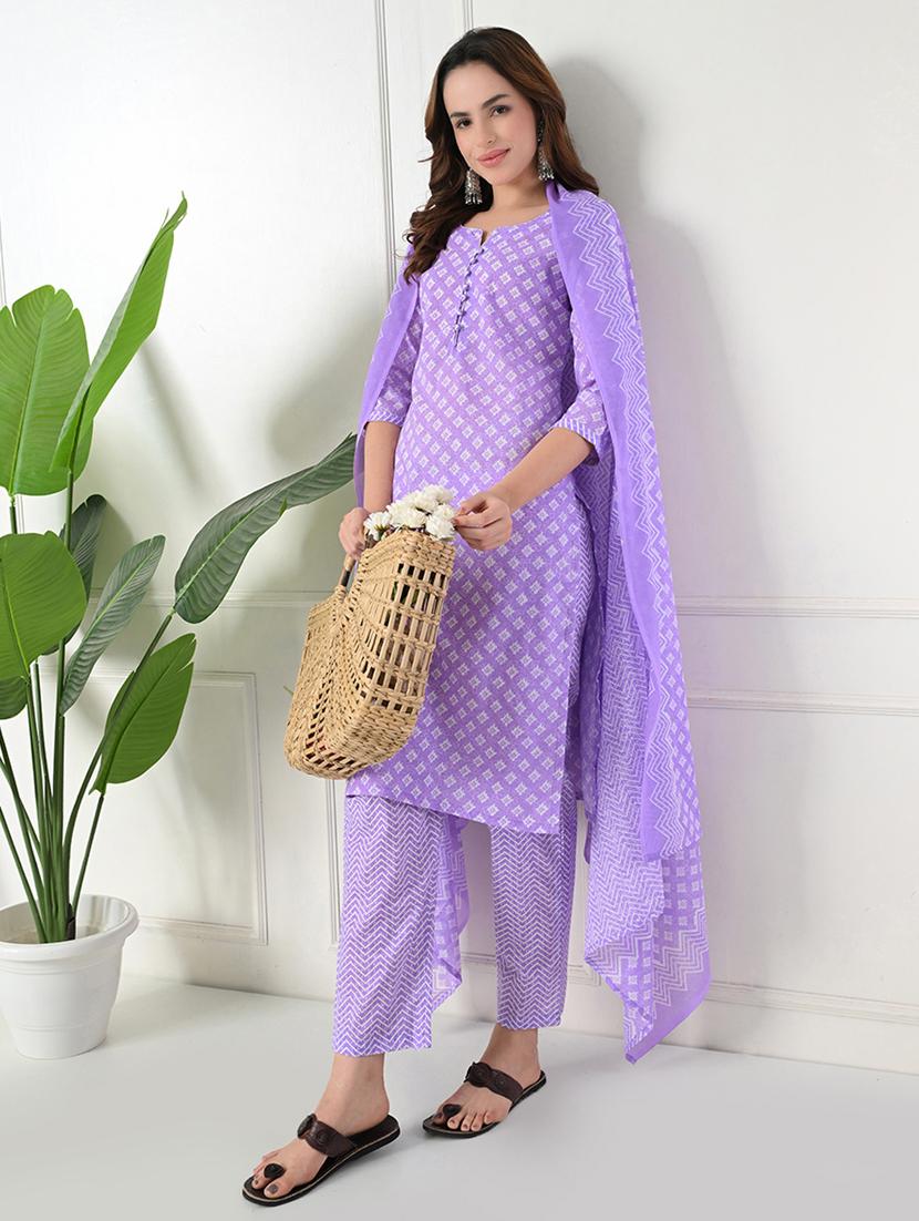 women three quarter sleeve kurta pant with dupatta set - 21975595 -  Standard Image - 1