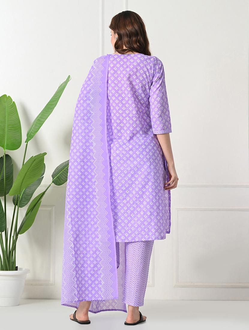 women three quarter sleeve kurta pant with dupatta set - 21975595 - Standard Image - 4