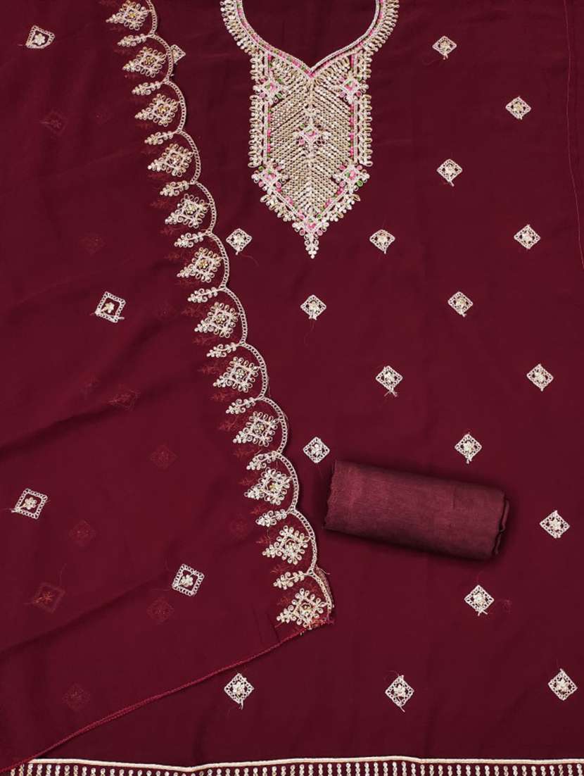 women solid with work embroidered unstitched suit set - 21975602 -  Standard Image - 1