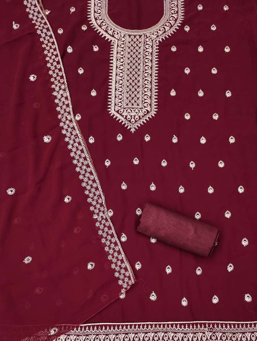 women solid with work embroidered unstitched suit set - 21975630 -  Standard Image - 1