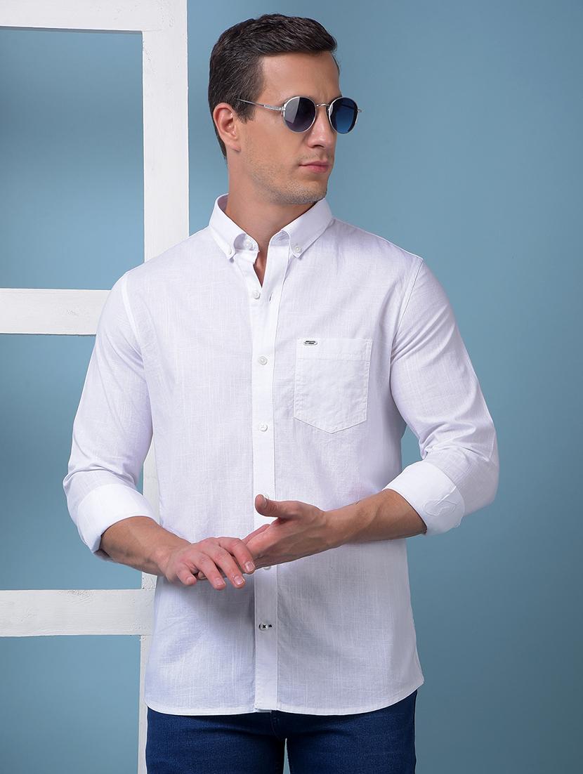 men solid long sleeve slim fit casual shirt