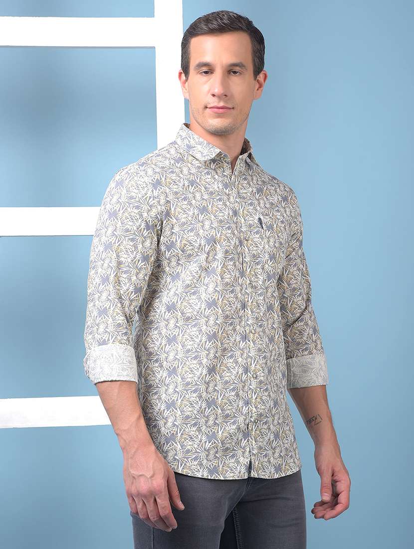 men printed long sleeve slim fit casual shirt - 21975660 -  Standard Image - 1