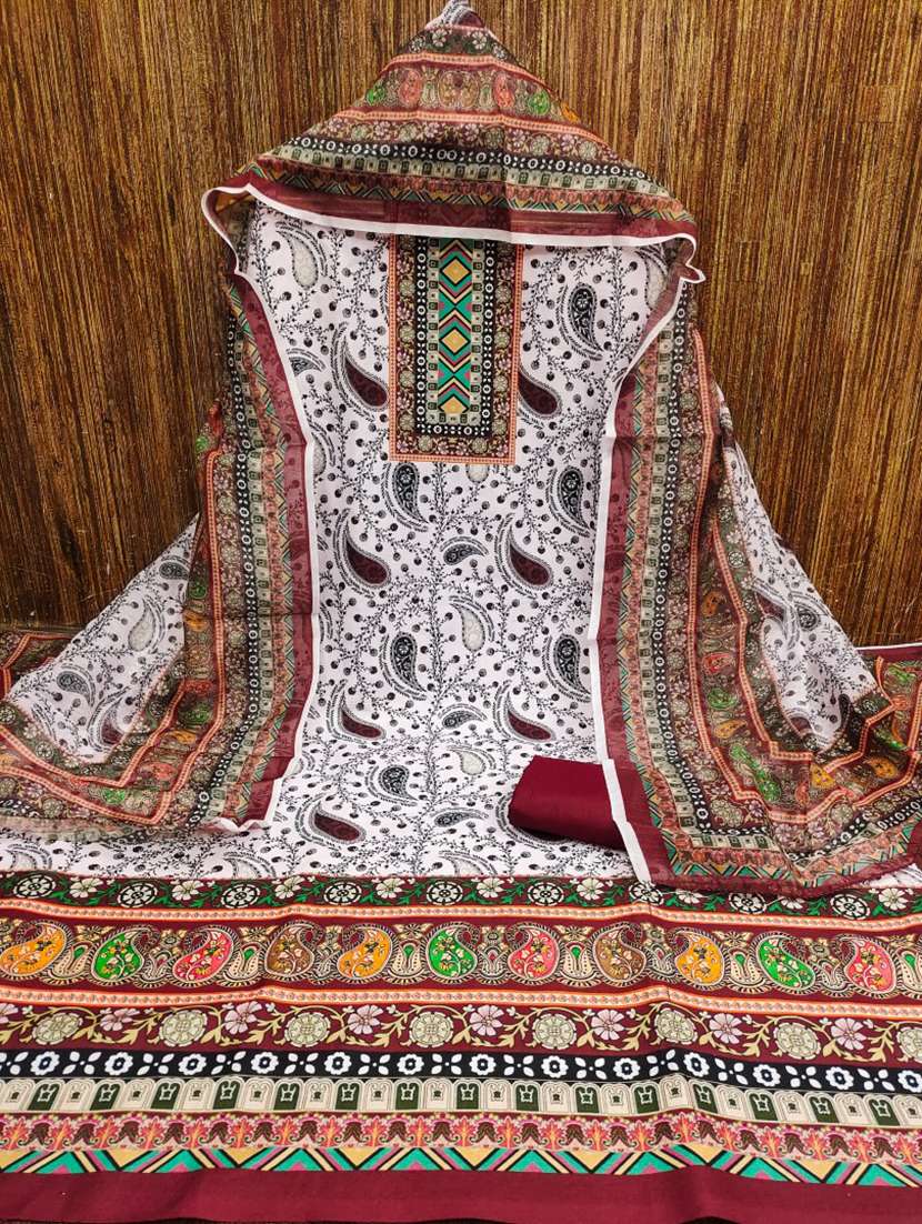 women printed embroidered unstitched suit set