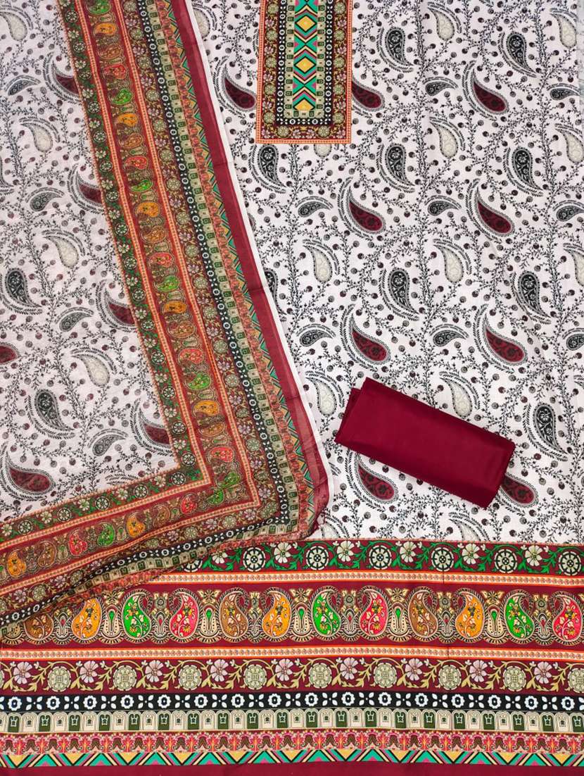 women printed embroidered unstitched suit set - 21975689 -  Standard Image - 1