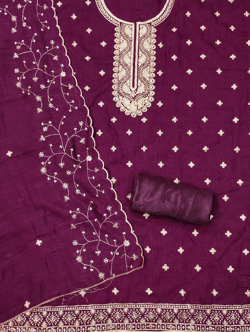 women solid with work embroidered unstitched suit set - 21975694 -  Standard Image - 1