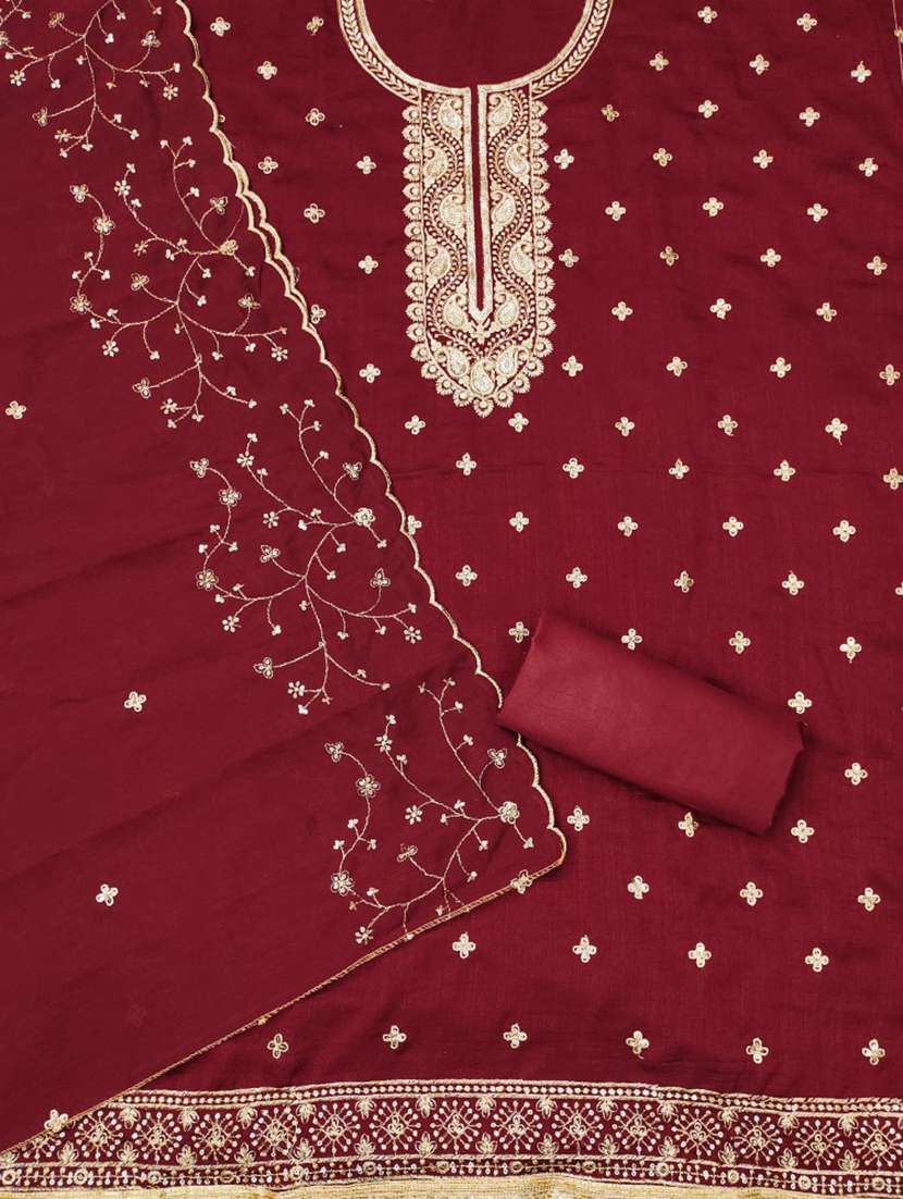 women solid with work embroidered unstitched suit set - 21975696 -  Standard Image - 1