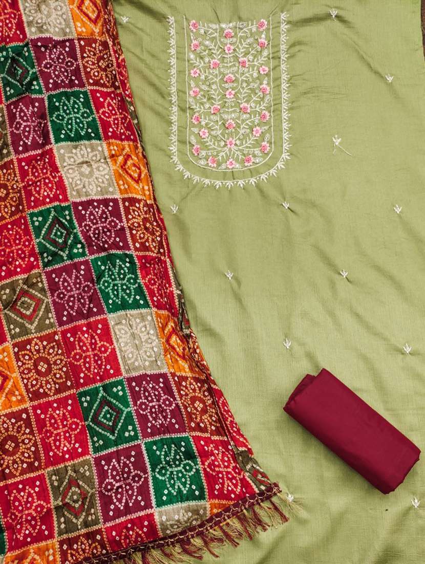 women solid with work embroidered unstitched suit set - 21975699 -  Standard Image - 1