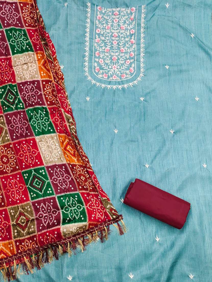 women solid with work embroidered unstitched suit set - 21975702 -  Standard Image - 1