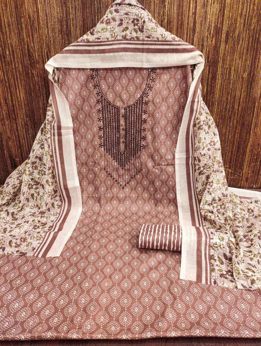 women printed embroidered unstitched suit set - 21975708 -  Standard Image - 1