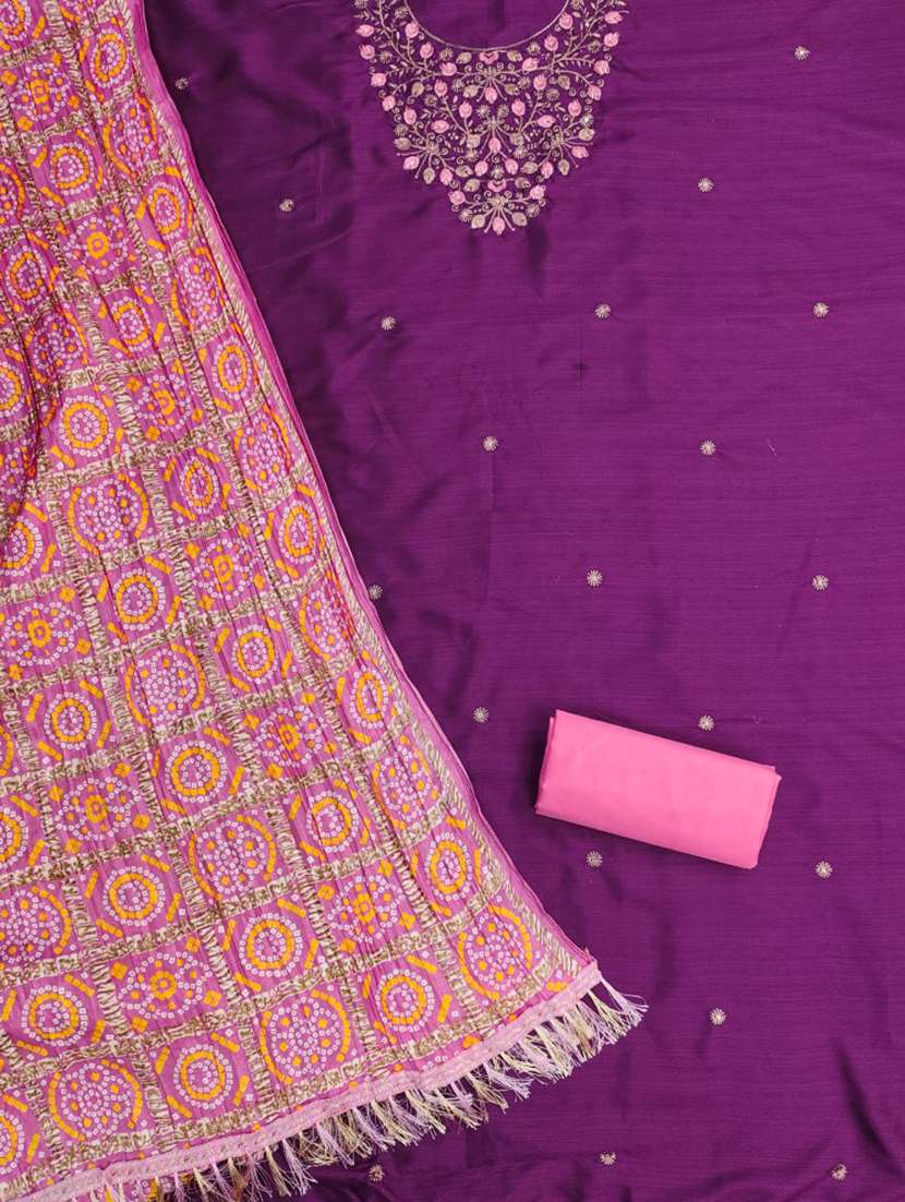 women solid with work embroidered unstitched suit set - 21975714 -  Standard Image - 1