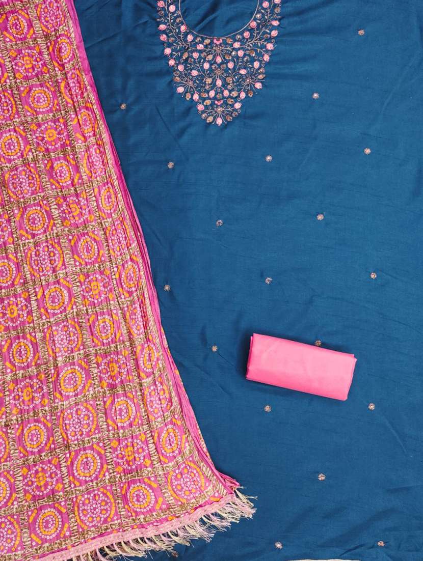 women solid with work embroidered unstitched suit set - 21975716 - Standard Image - 1