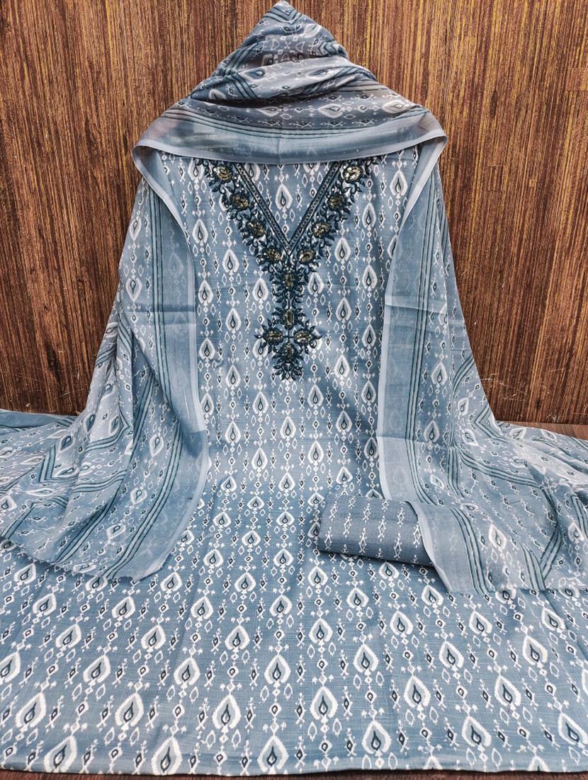 women printed embroidered unstitched suit set - 21975719 -  Zoom Image - 0