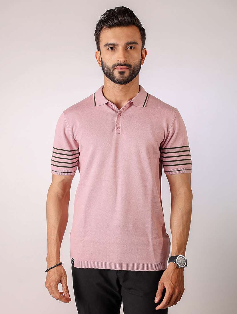 men striped short sleeve regular fit polo t-shirt