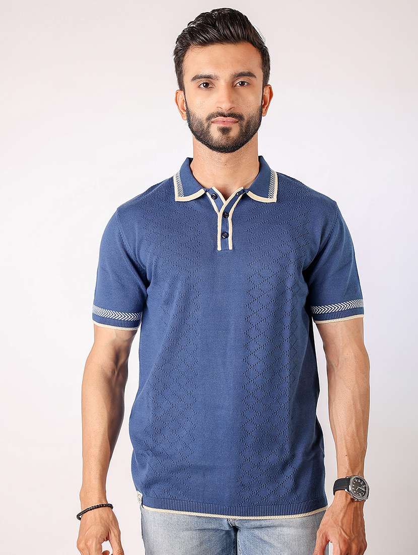 Men Self Design Short Sleeve Regular Fit Polo T Shirt