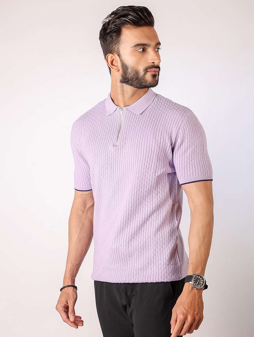 Men Self Design Short Sleeve Regular Fit Polo T Shirt