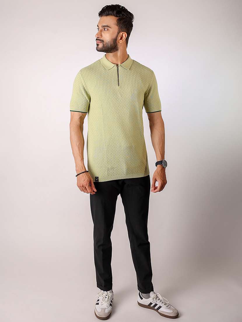 Men Self Design Short Sleeve Regular Fit Polo T Shirt