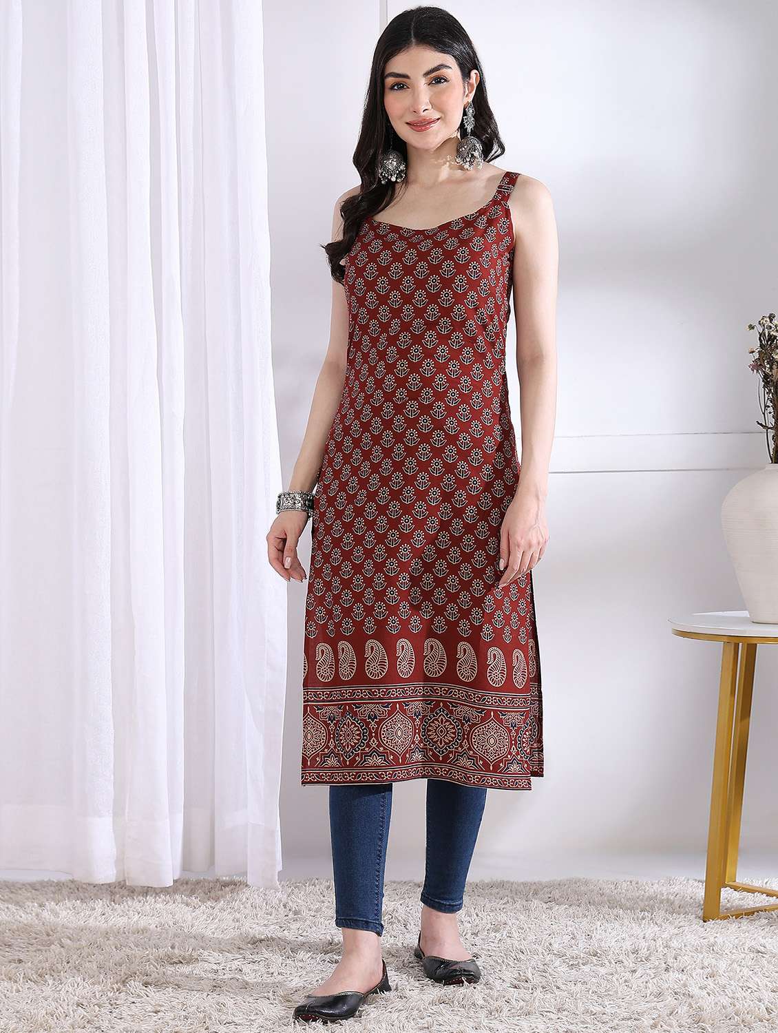 women printed sleeveless straight kurta - 21975780 -  Standard Image - 4