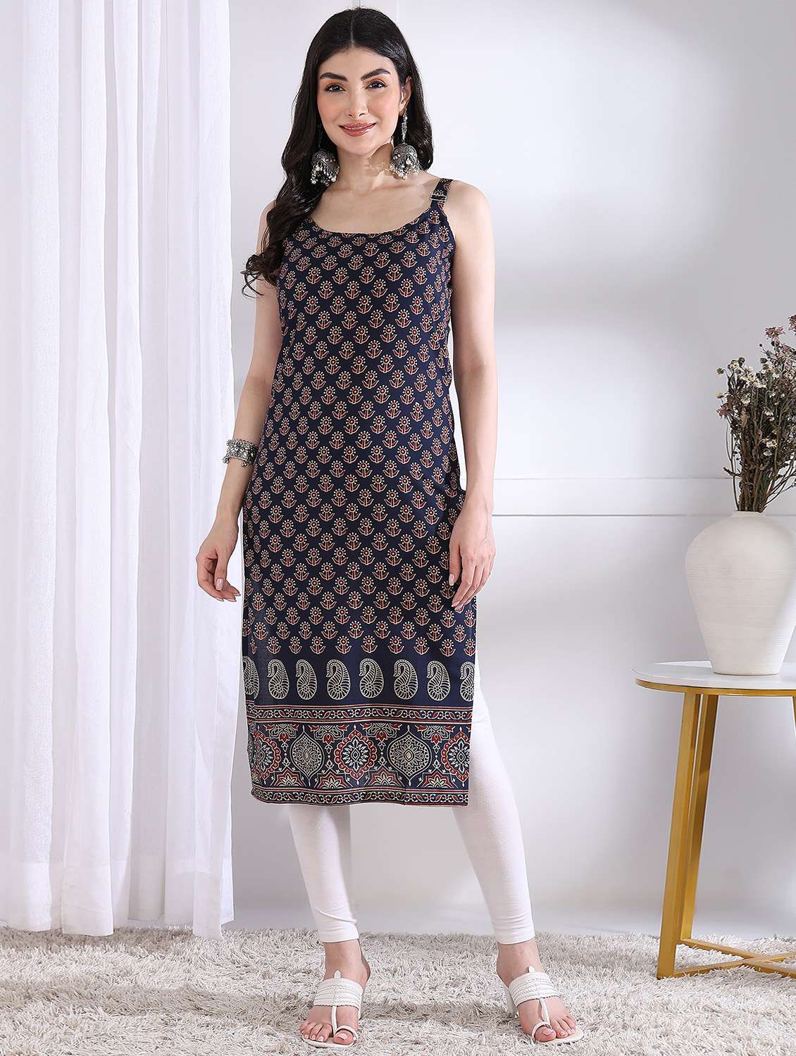 women printed sleeveless straight kurta - 21975781 -  Standard Image - 6