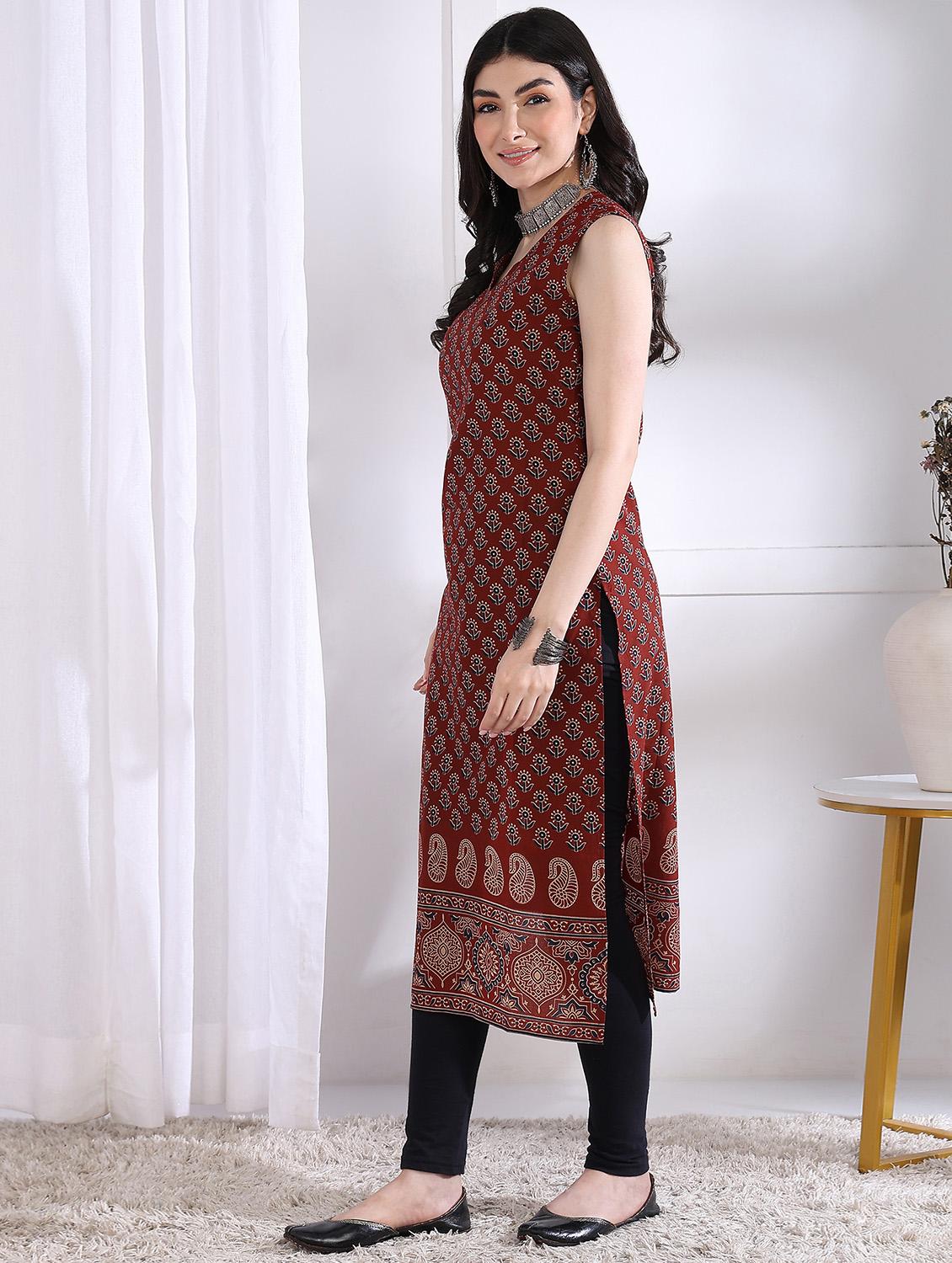 women printed sleeveless straight kurta - 21975784 -  Standard Image - 1