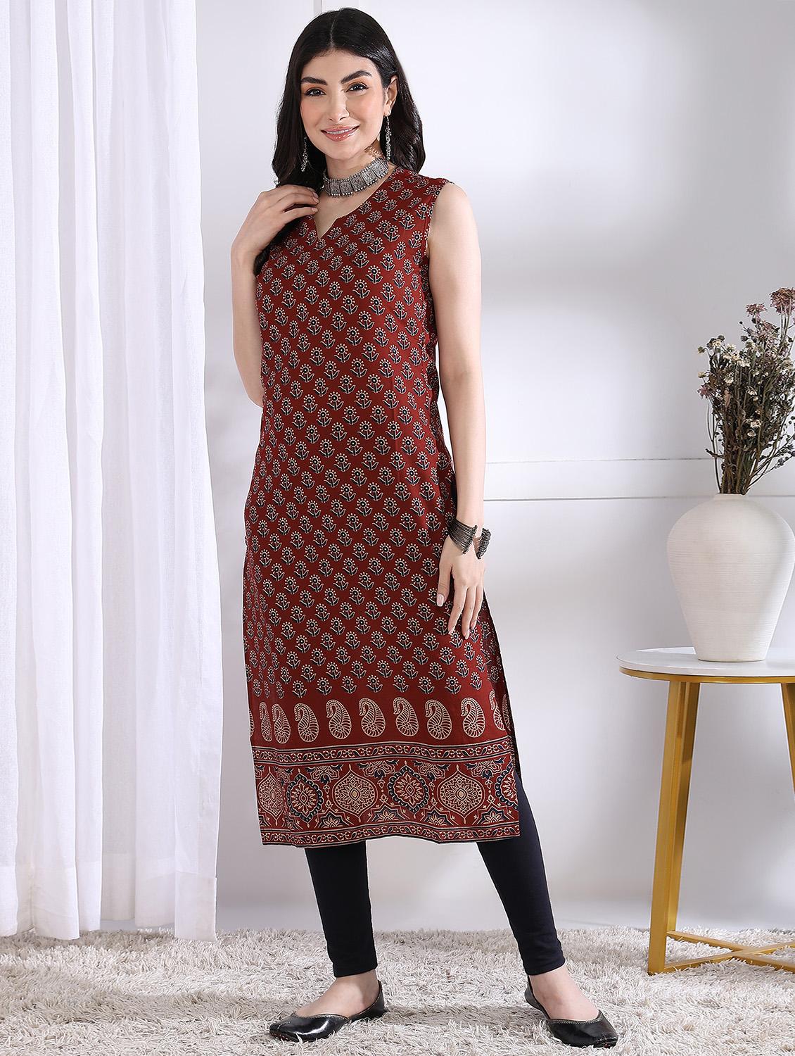 women printed sleeveless straight kurta - 21975784 - Standard Image - 4
