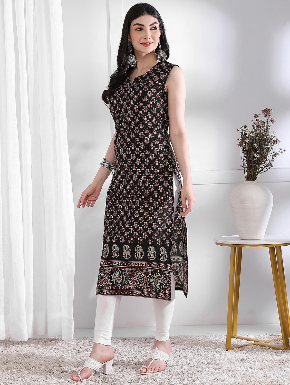 women printed sleeveless straight kurta - 21975786 -  Standard Image - 1