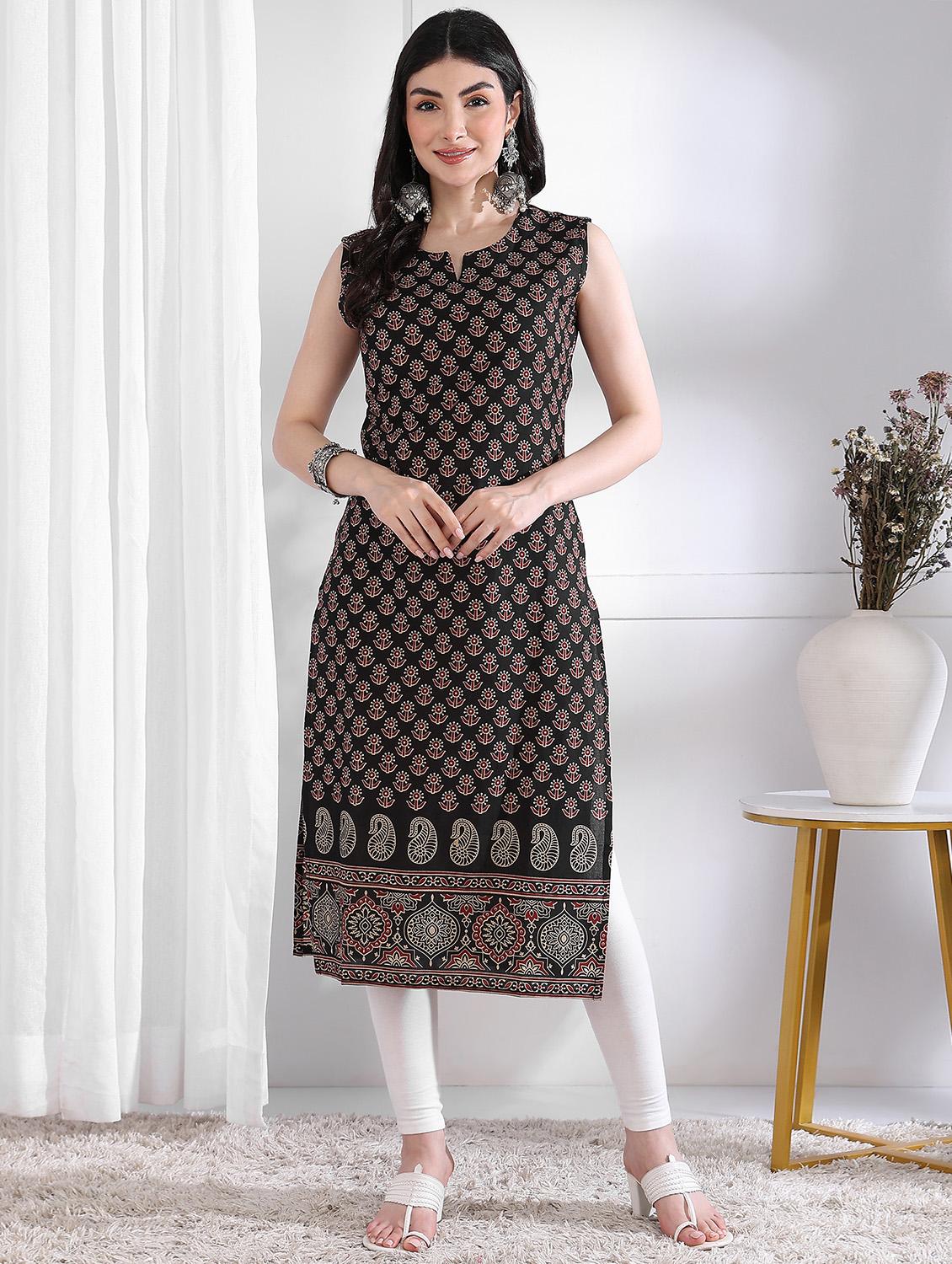 women printed sleeveless straight kurta - 21975786 - Standard Image - 4