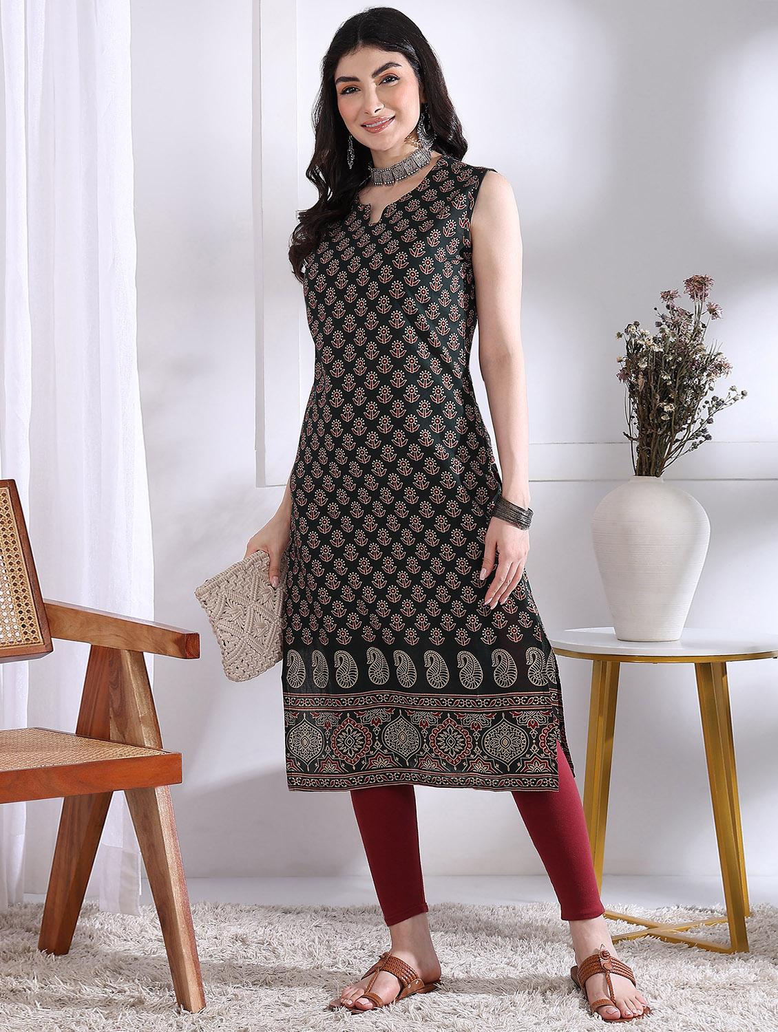 women printed sleeveless straight kurta - 21975787 -  Zoom Image - 0