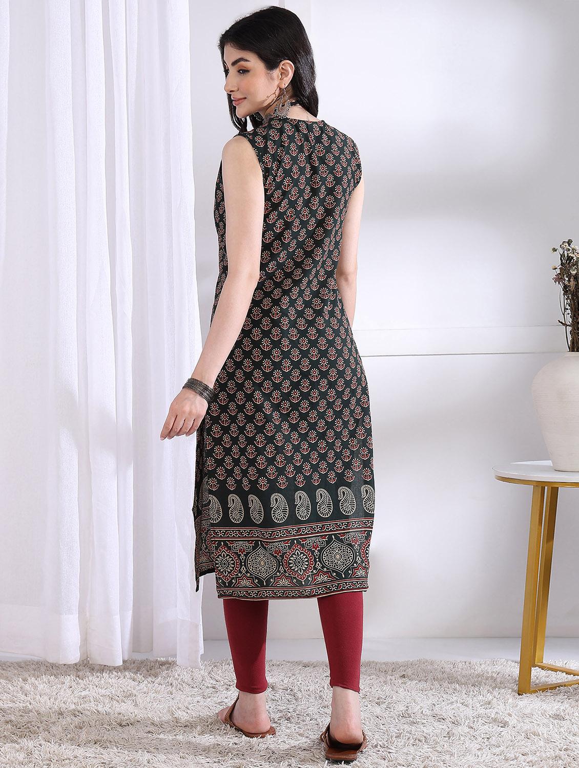 women printed sleeveless straight kurta - 21975787 - Standard Image - 4