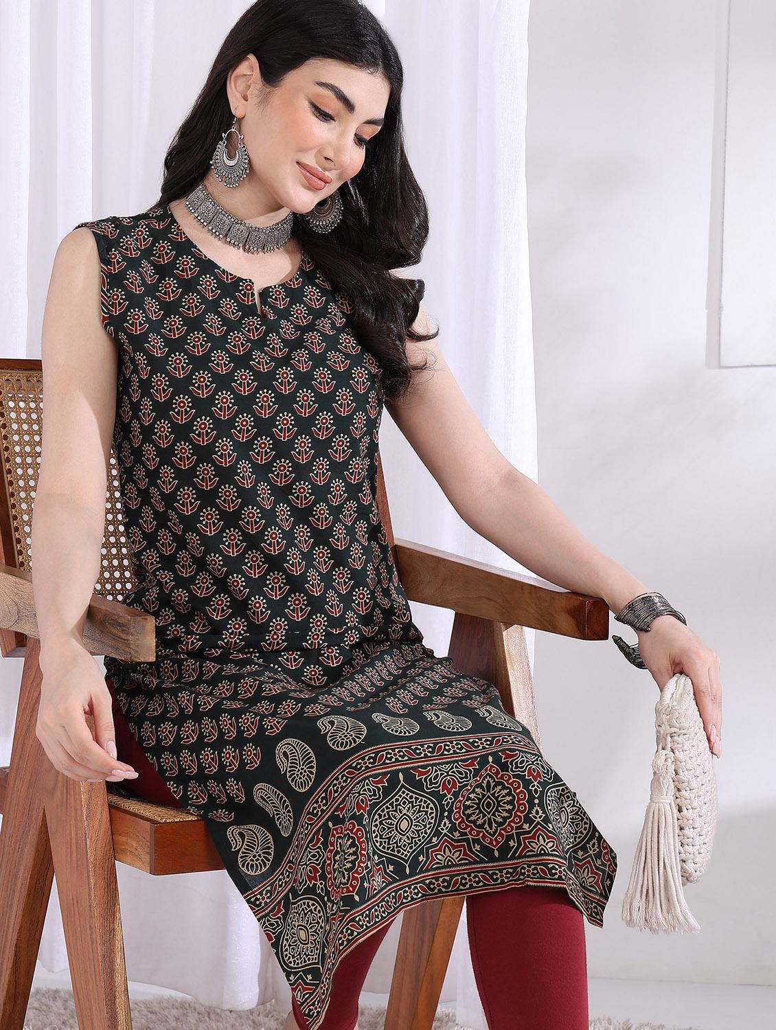 women printed sleeveless straight kurta - 21975787 - Standard Image - 6