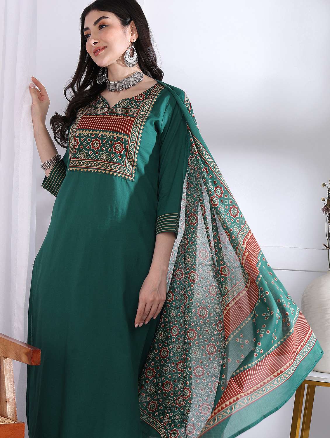 women three quarter sleeve kurta palazzo with dupatta set - 21975800 -  Standard Image - 6