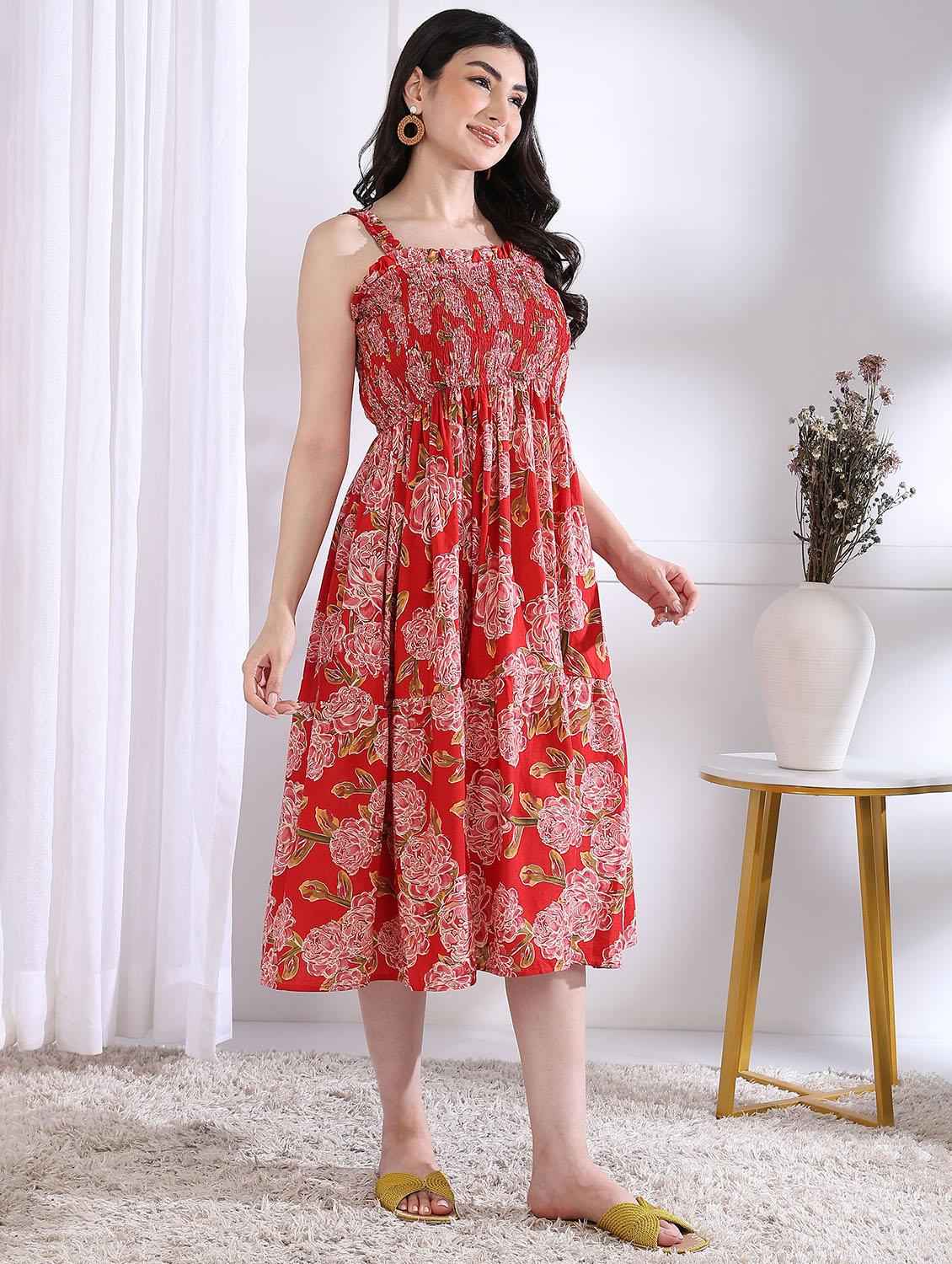 women floral printed sleeveless tiered dress - 21975806 -  Standard Image - 1