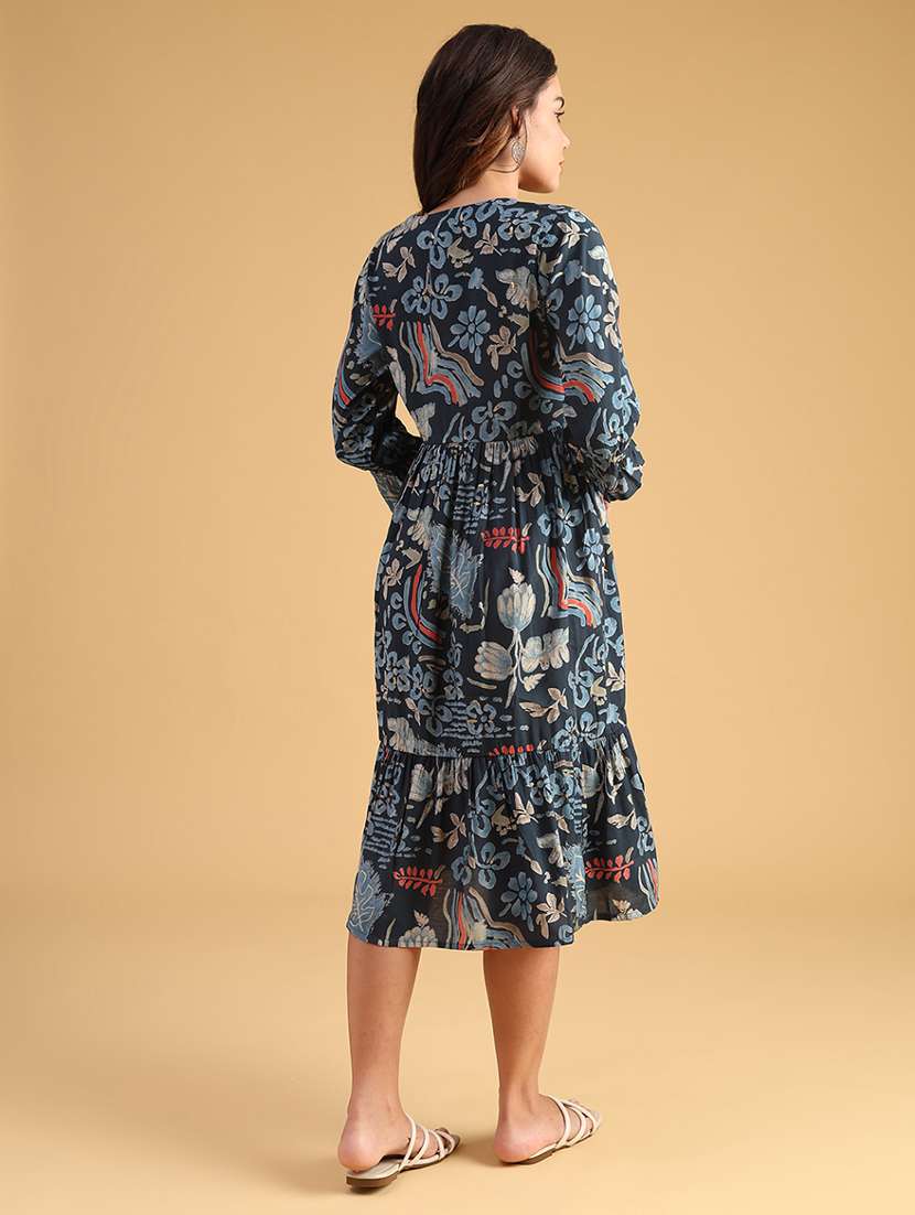 women printed three quarter sleeve tiered dress - 21975834 -  Standard Image - 4