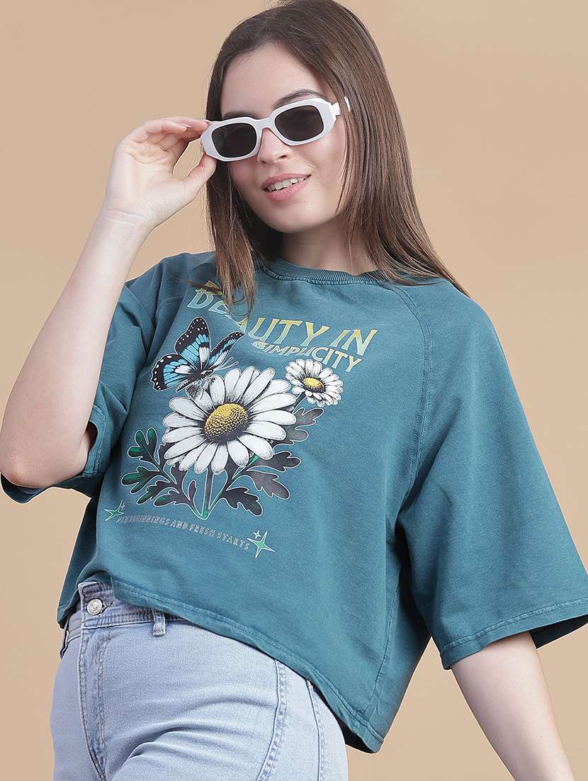 women printed short sleeve boxy t-shirt - 21975896 -  Standard Image - 1