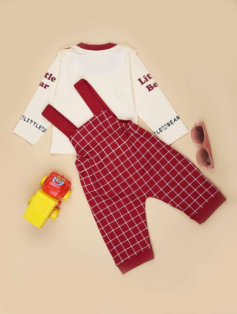 boys checkered t-shirt & dungaree casual wear set - 21976048 -  Standard Image - 1